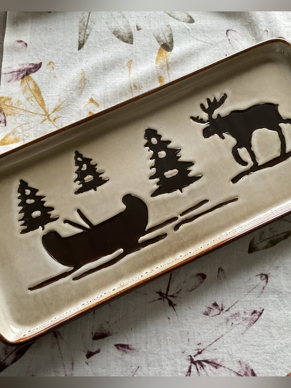 Woodland Home Studio Xtra Long 18”x7” Tray, Rustic Cabin Canoe Moose Pine Trees